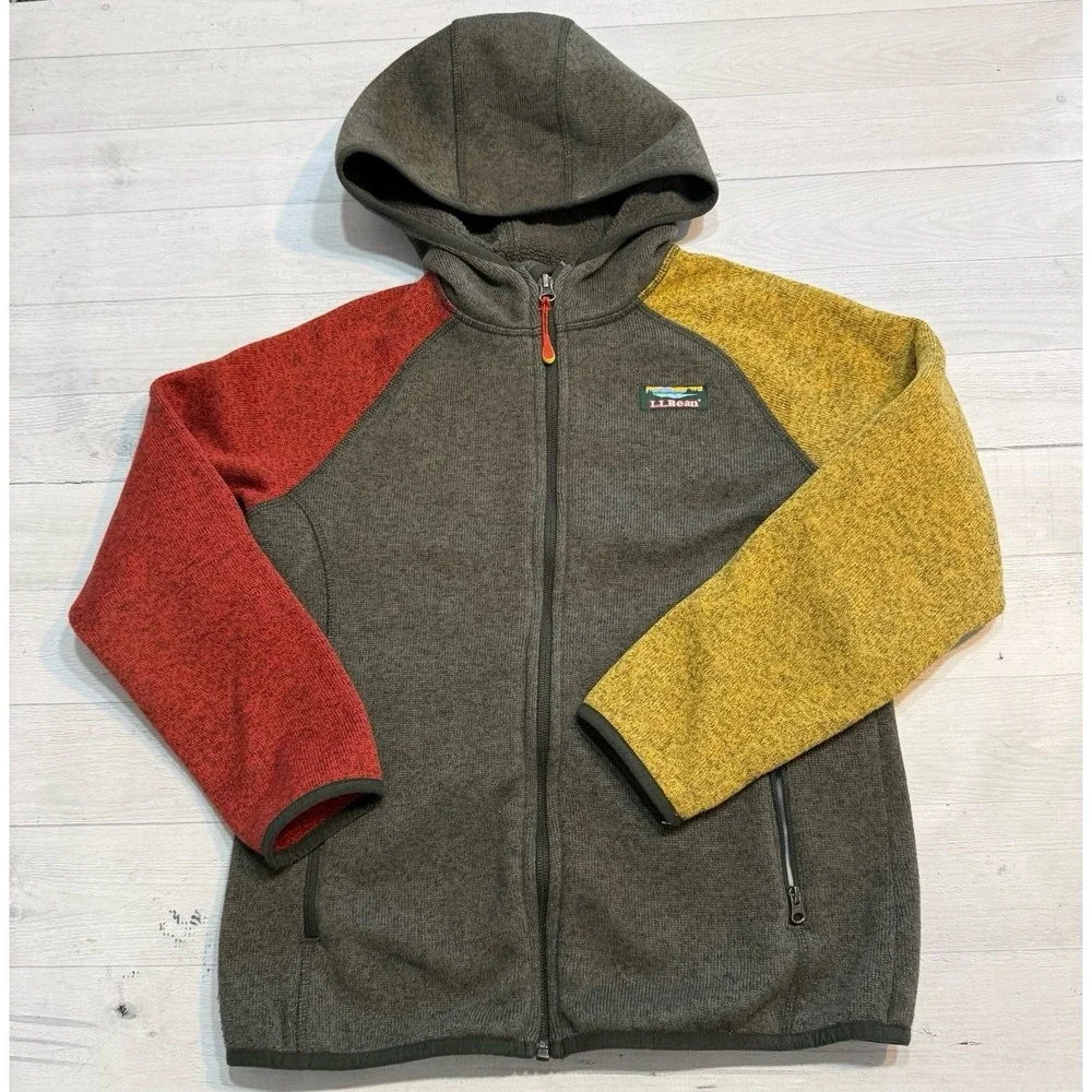 L.L.Bean Kids Elle Bean Sweater Fleece Hooded Color Block‎ Big Kids 10/12